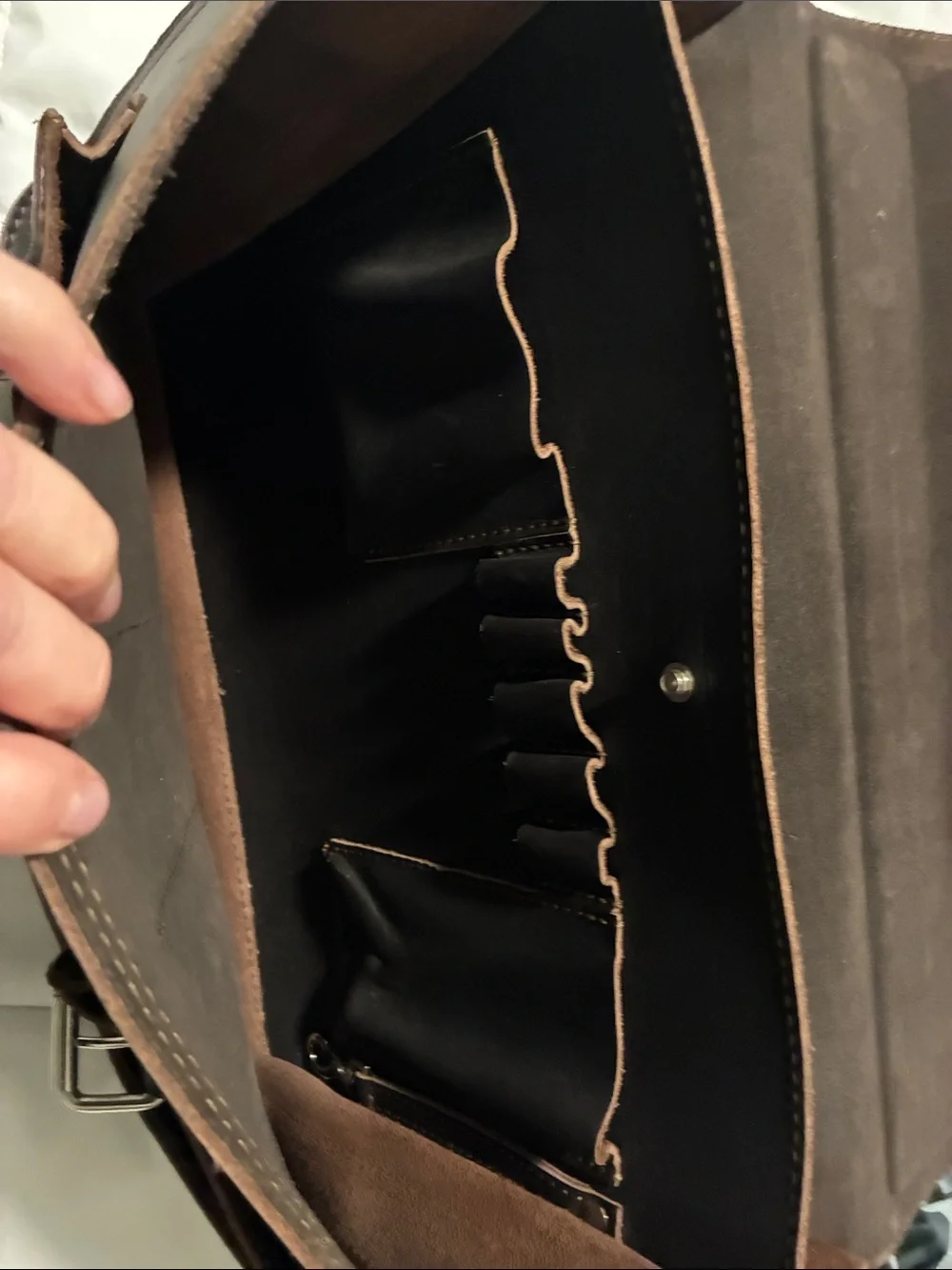 Men's Brown Leather Messenger Bag with Buckle Front